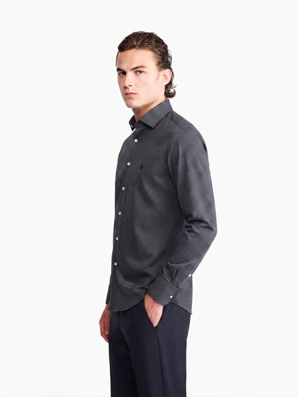Saks Fifth Avenue Men's Textured Long-Sleeve Shirt_Limited edition